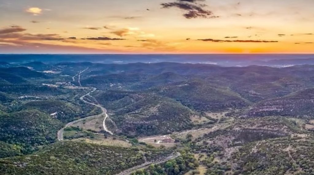 Sunset aerial view of Hill Country getaways